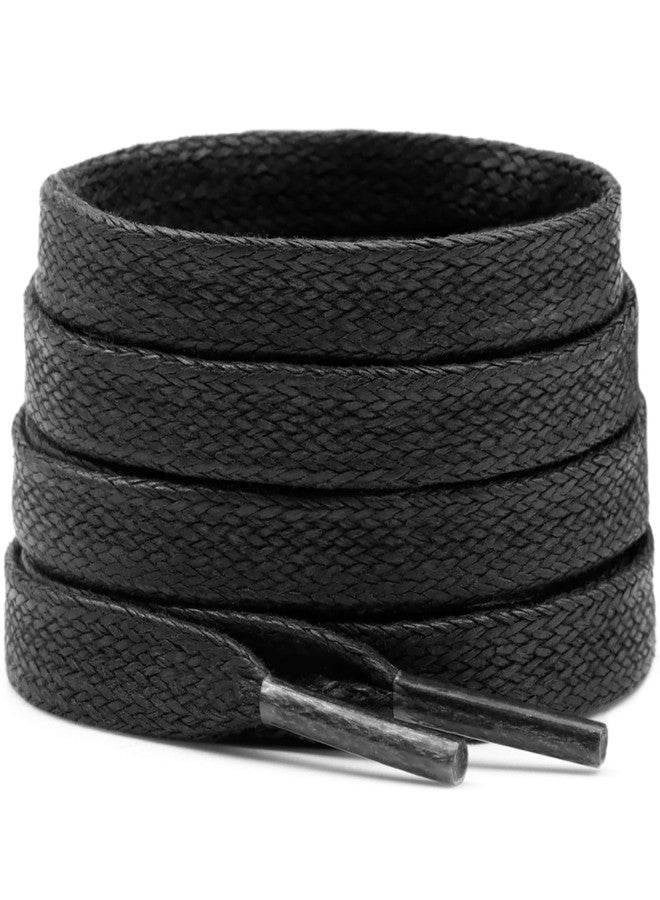 DELELE Flat Waxed Cotton Shoelaces: 63 inch Black Wax Shoe Laces for Sneakers Boot 2 Pair - Image 1